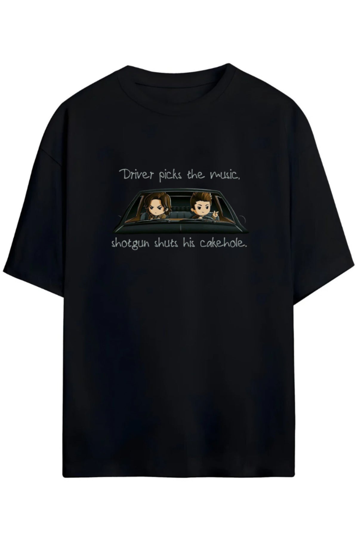 Siyah Supernatural Tasarımı Unisex Pamuklu T-Shirt - 9