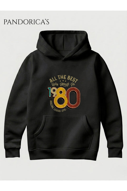 VINTAGE 1980 DOĞUM YILI YAZILI BASKILI RETRO TASARIM UNISEX KAPÜŞONLU PAMUKLU SWEATSHIRT HOODIE