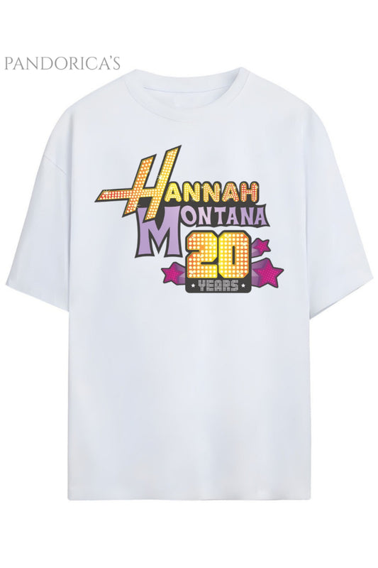 Pandorica's Hannah Montana Miley Cyrus 20. Yıl Tasarımı Baskılı Unisex Pamuklu T-shirt