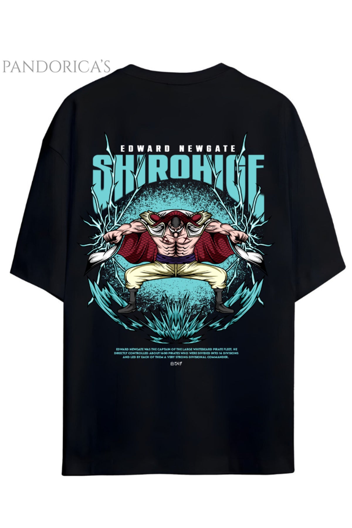 One Piece Özel Tasarım Serisi "Edward Newgate Shirohige" Sırt Baskılı Yazılı Unisex Pamuklu Tişört