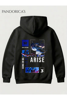 SOLO LEVELING ANİME SUNG JINWOO Tasarımı"ARISE" Yazılı SIRT Baskılı Unisex Kapüşonlu Pamuklu Sweatshirt Hoodie