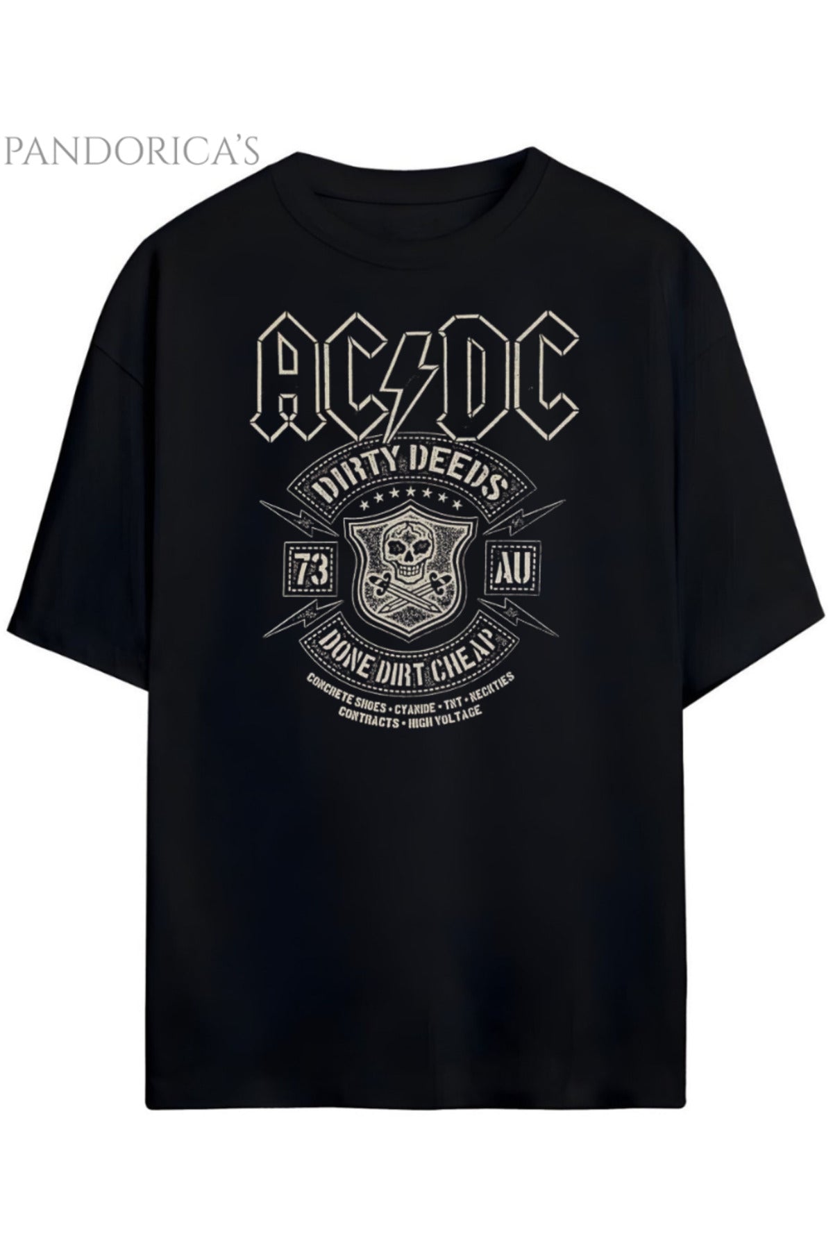 Siyah Pandorica's AC/DC Tasarımı Unisex Pamuklu T-Shirt - 5