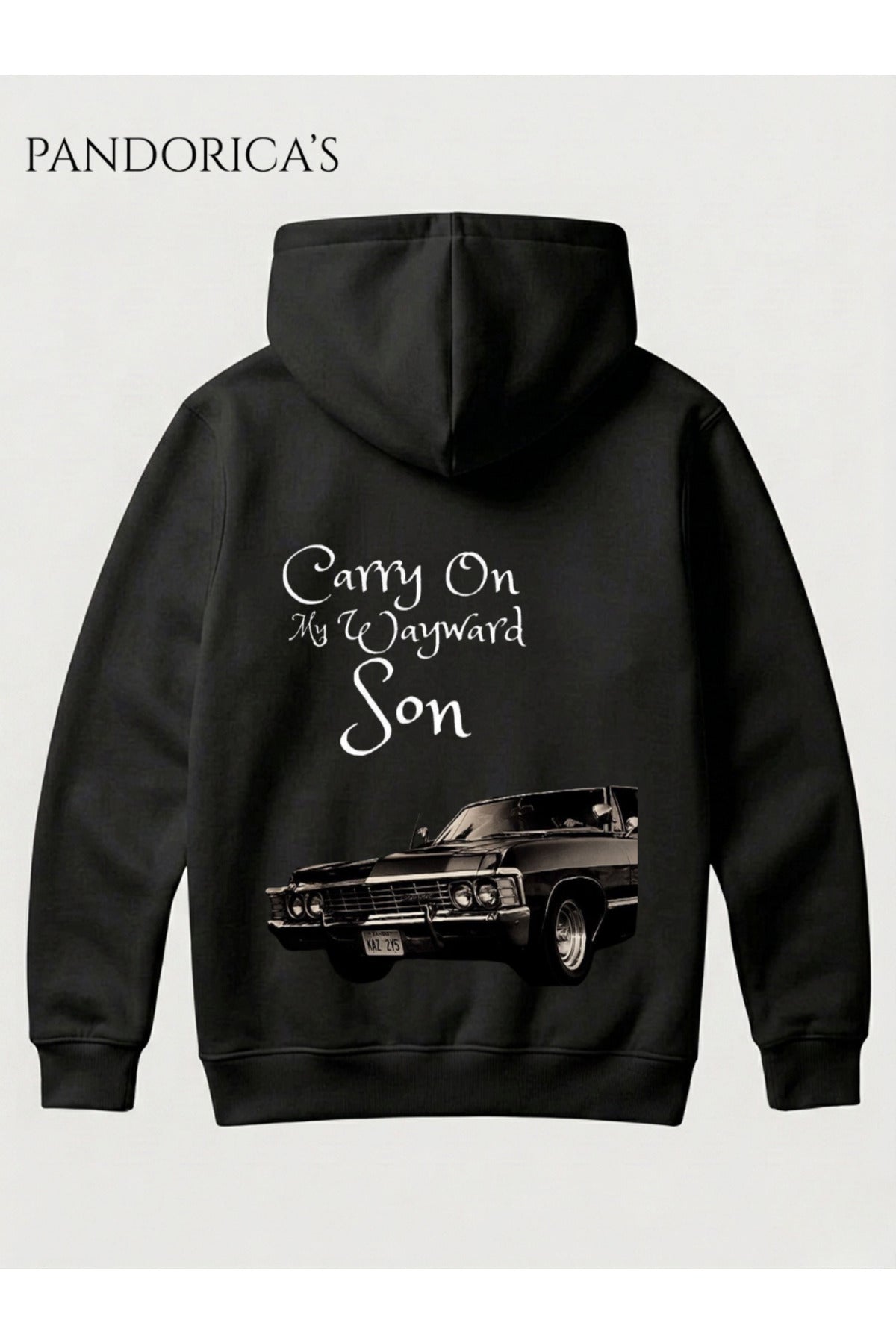 Siyah Supernatural Tasarım Serisi Sam & Dean Winchester Yazılı Sırt Ve Ön Baskılı Unisex Kapüşonlu Pamuklu Sweatshirt Hoodie - 24