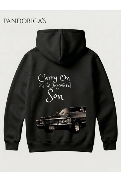 SUPERNATURAL Tasarım Serisi SAM & DEAN WINCHESTER Yazılı SIRT ve ÖN Baskılı Unisex Kapüşonlu Pamuklu Sweatshirt Hoodie