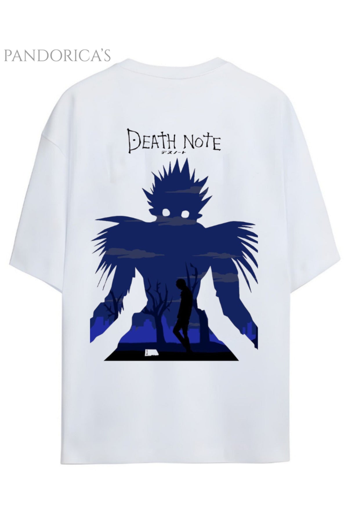 Beyaz Death Note Anime Tasarım Serisi Ryuk Ve Ki̇ra Sırt Baskılı Yazılı Unisex Pamuklu Tişört - 1