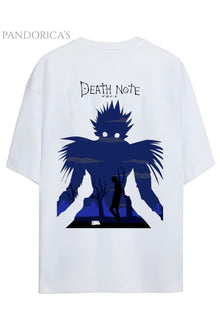 DEATH NOTE ANİME TASARIM SERİSİ RYUK VE KİRA SIRT BASKILI YAZILI UNISEX PAMUKLU TİŞÖRT
