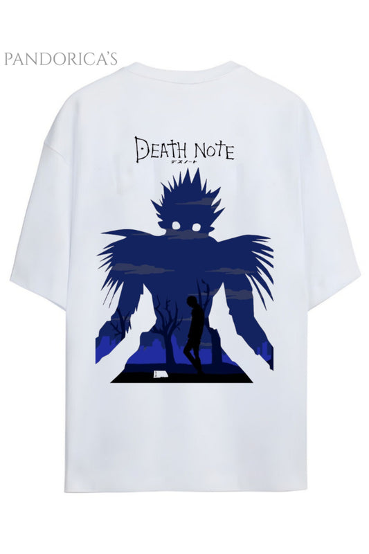 DEATH NOTE ANİME TASARIM SERİSİ RYUK VE KİRA SIRT BASKILI YAZILI UNISEX PAMUKLU TİŞÖRT
