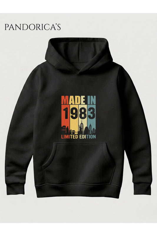 VINTAGE 1983 DOĞUM YILI YAZILI BASKILI RETRO TASARIM UNISEX KAPÜŞONLU PAMUKLU SWEATSHIRT HOODIE