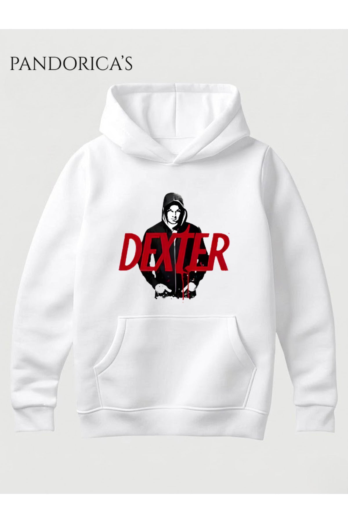 Beyaz Dexter Tasarımı Yazılı Baskılı Unisex Kapüşonlu Pamuklu Sweatshirt Hoodie - 33
