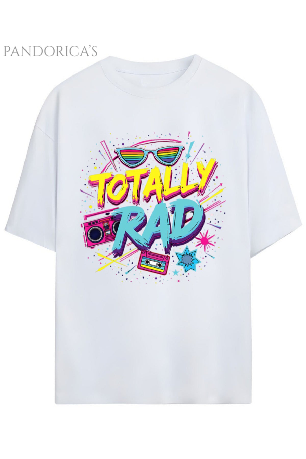 Beyaz Pandorica's "Totally Rad" Yazılı Baskılı Retro Tasarım Serisi Funky Unisex Pamuklu Tişört - 107