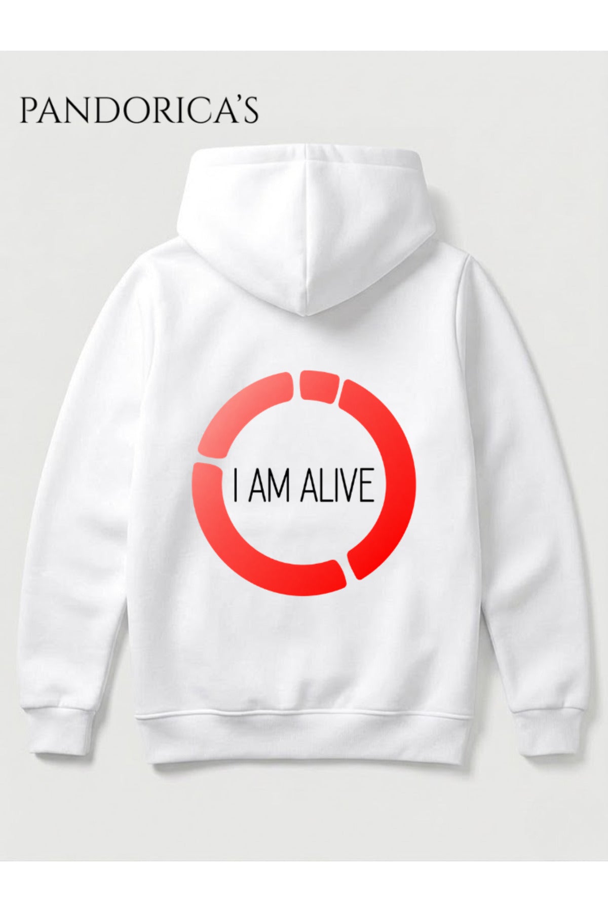 Beyaz Detroit:become Human Seçim Anı Tasarımı "I'm Alive" Yazılı Ön Ve Sırt Baskılı Unisex Kapüşonlu Pamuklu Sweatshirt Hoodie - 176