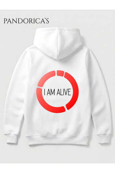 DETROIT:BECOME HUMAN SEÇİM ANI Tasarımı "I'M ALIVE" Yazılı ÖN VE SIRT Baskılı Unisex Kapüşonlu Pamuklu Sweatshirt Hoodie