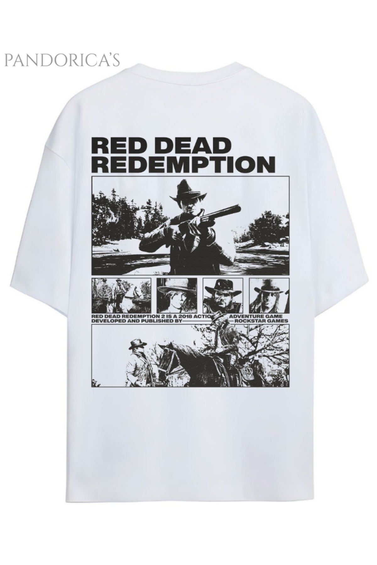 Beyaz Pandorica's Red Dead Redemption Arthur Morgan Tasarımı Sırt Baskılı Unisex Pamuklu T-Shirt - 39