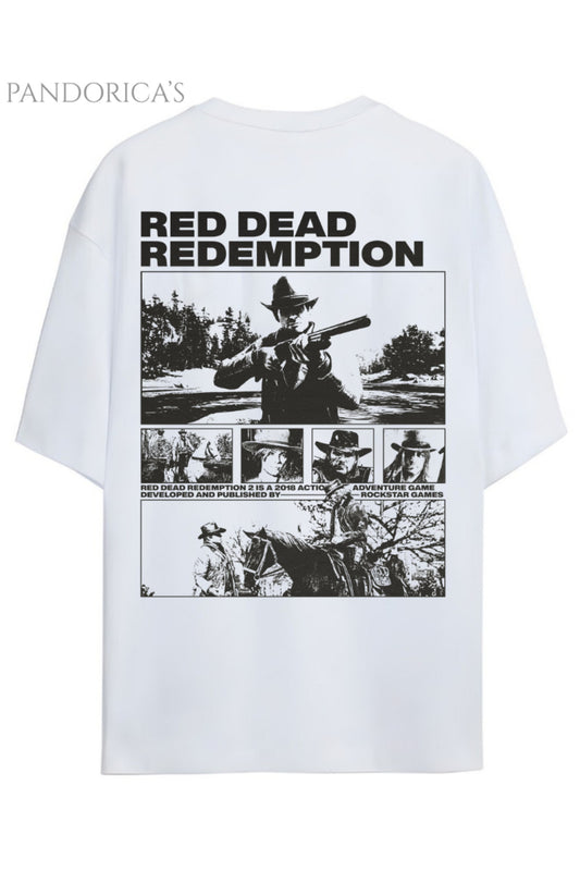 Pandorica's RED DEAD REDEMPTION Arthur Morgan Tasarımı Sırt Baskılı Unisex Pamuklu T-shirt