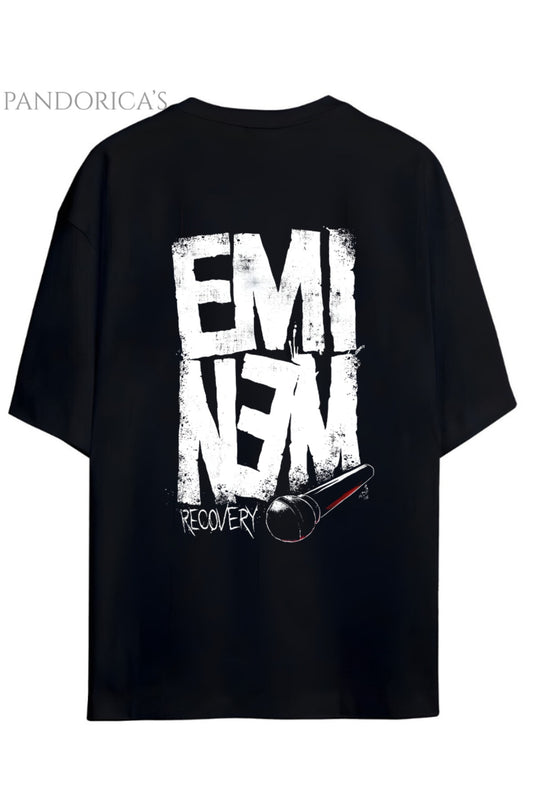 EMINEM RECOVERY TASARIMI SIRT BASKILI YAZILI PAMUKLU UNISEX TİŞÖRT