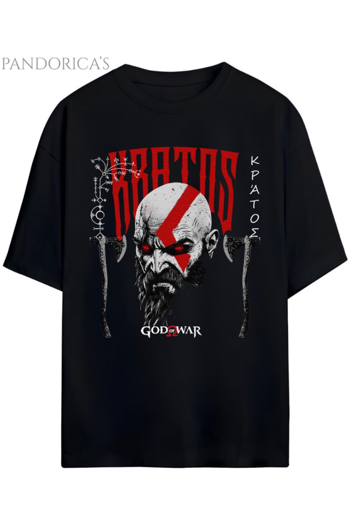 Siyah God Of War Tasarım Serisi Kratos Baskılı Unisex Pamuklu Relaxed Kalıp Gamer T-Shirt - 5
