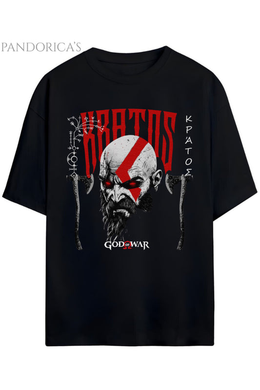 GOD OF WAR Tasarım Serisi KRATOS Baskılı Unisex Pamuklu Relaxed Kalıp Gamer T-shirt