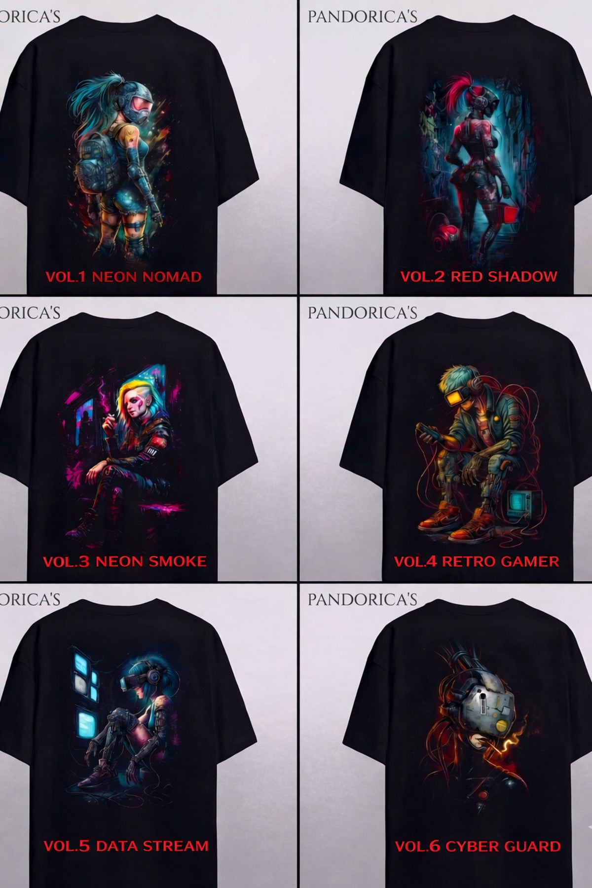 Cyberpunk Street Style Serisi Sırt Baskılı Pamuklu Relaxed Kalıp Siyah Unisex Tişört - 13