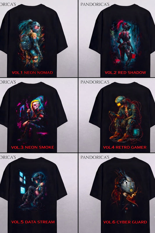 Cyberpunk Street Style Serisi Sırt Baskılı Pamuklu Relaxed Kalıp Siyah Unisex Tişört