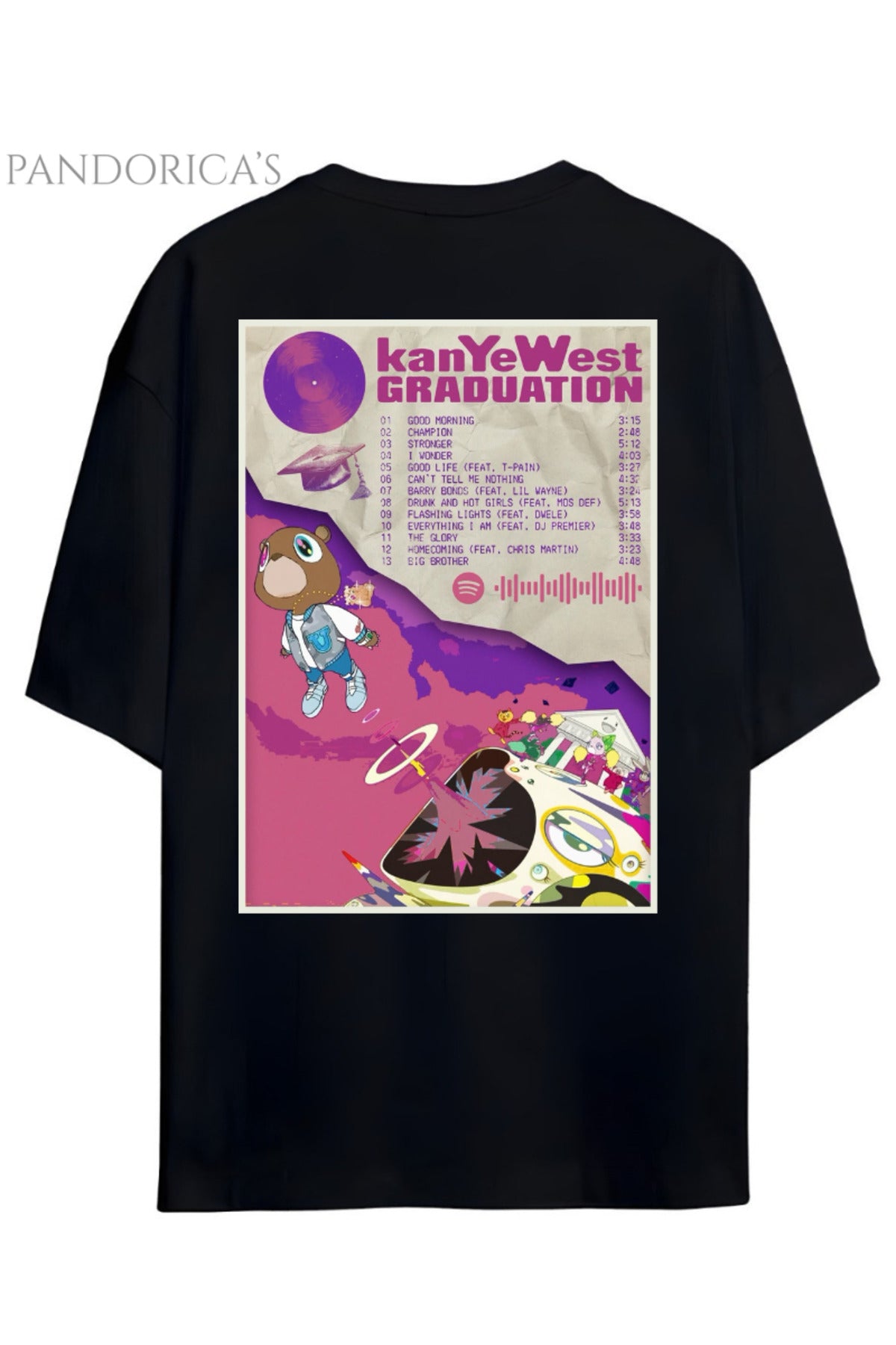 Siyah Pandorica's Kanye West Tasarımı Sırt Baskılı Unisex Pamuklu T-Shirt - 5
