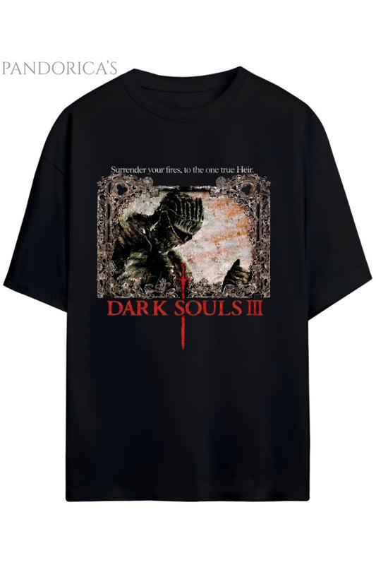 Pandorica's DARK SOULS 3 Tasarım Serisi Baskılı Yazılı Unisex Pamuklu Tişört