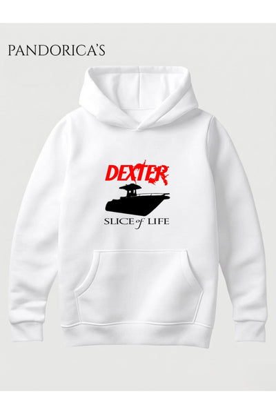 DEXTER "SLICE OF LIFE" Tasarımı Yazılı Baskılı Unisex Kapüşonlu Pamuklu Sweatshirt Hoodie
