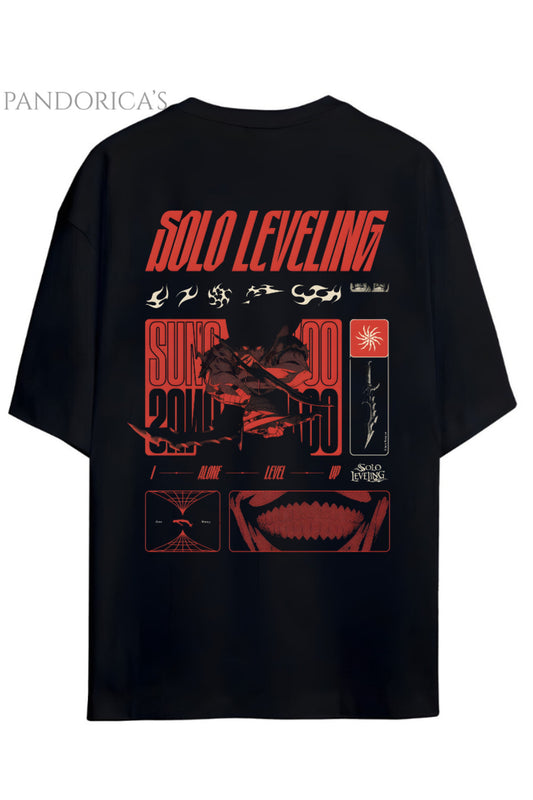 Solo Leveling Anime Tasarım Serisi Sung Jinwoo Yazılı Sırt Baskılı Pamuklu Unisex Tişört