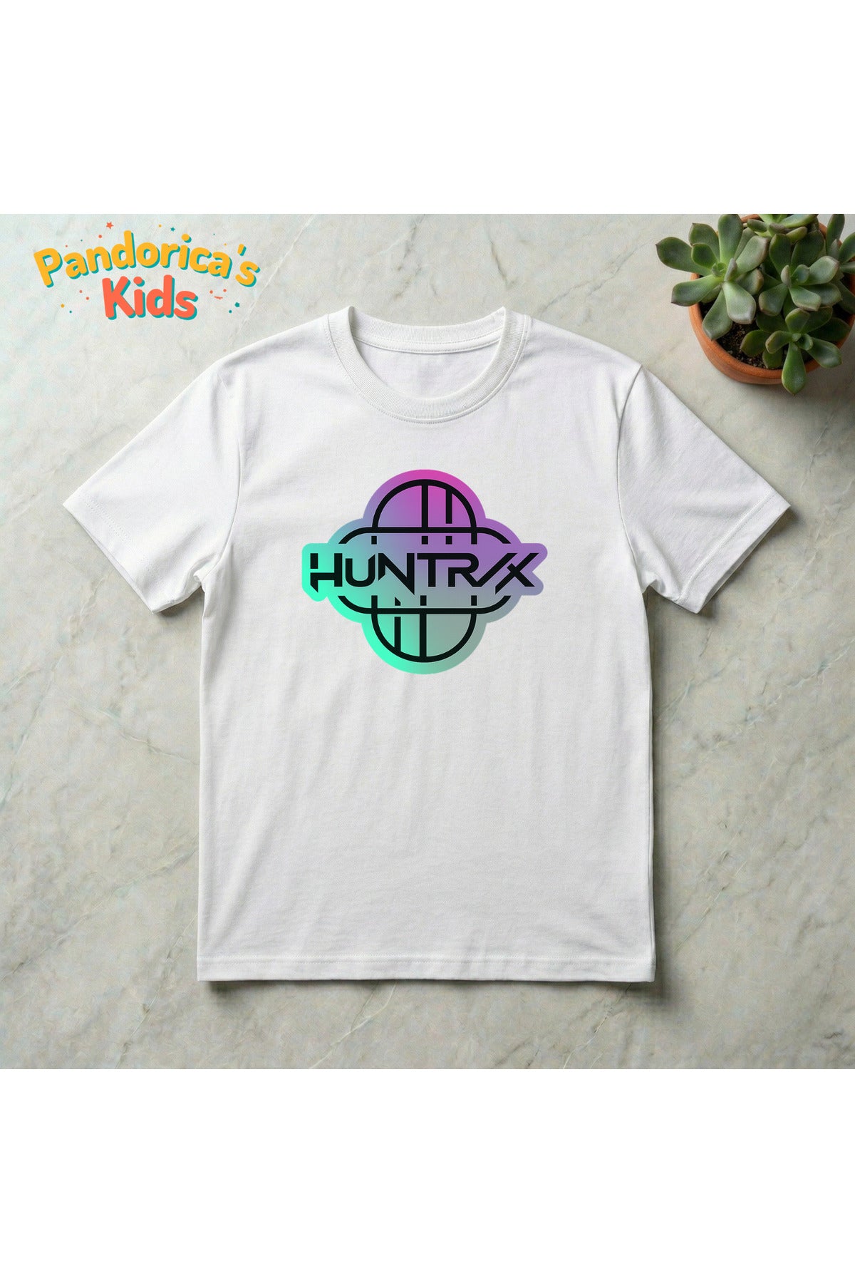 Beyaz Pandorica's Kpop İblis Avcıları (Demon Hunters) Tasarımı Pamuklu Unisex Çocuk T-Shirt - 46