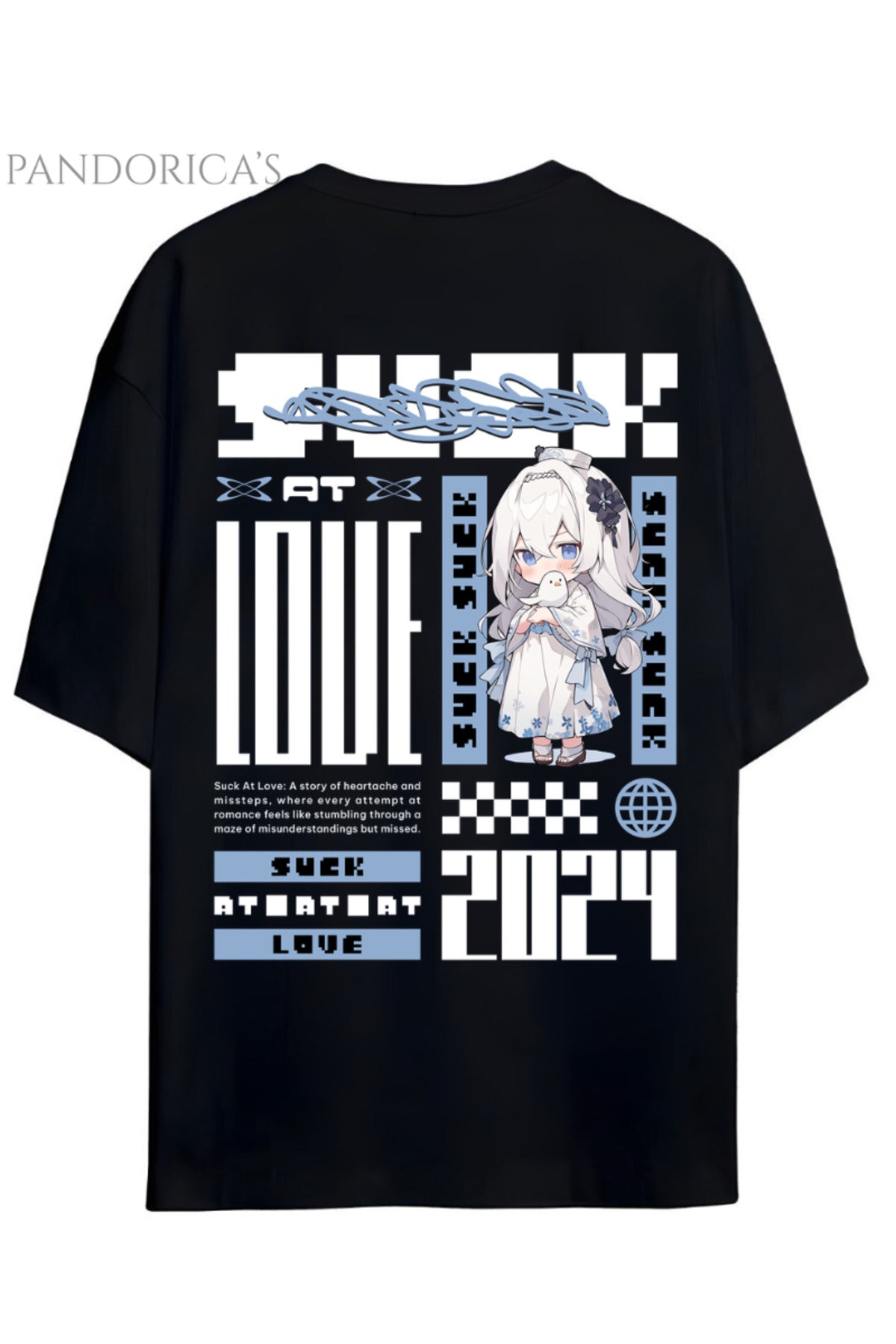 Streetwear Tasarımları Japanese Style "Suck At Love" Yazılı Sırt Baskılı Pamuklu Unisex Tişört
