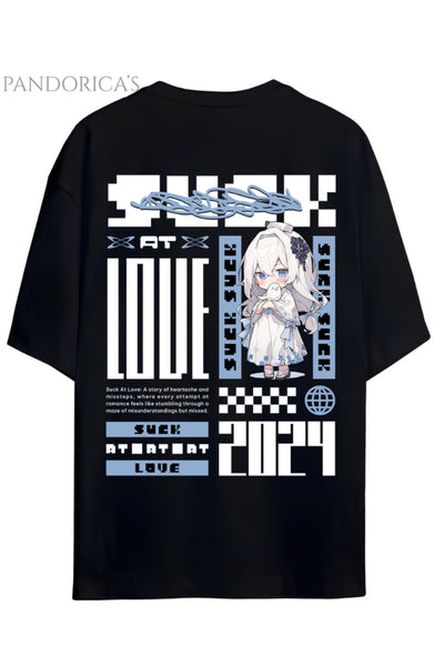 Streetwear Tasarımları Japanese Style "Suck At Love" Yazılı Sırt Baskılı Pamuklu Unisex Tişört