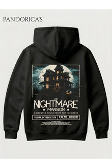 Siyah Unisex Gothic Haunted House Nightmare Mansion Perili Ev Grafikli Sırt Baskılı Kapüşonlu Pamuklu Sweatshirt Hooded Hoodi