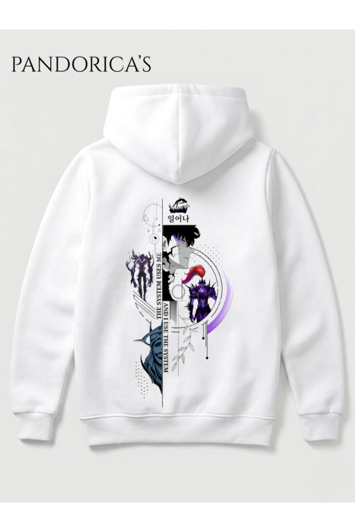 Solo Leveling Anime Sung Jinwoo "System Is Uses Me And I Use The System" Replik Yazılı Sırt Ve Ön Baskılı Unisex Kapüşonlu Pamuklu Sweatshirt Hoodie