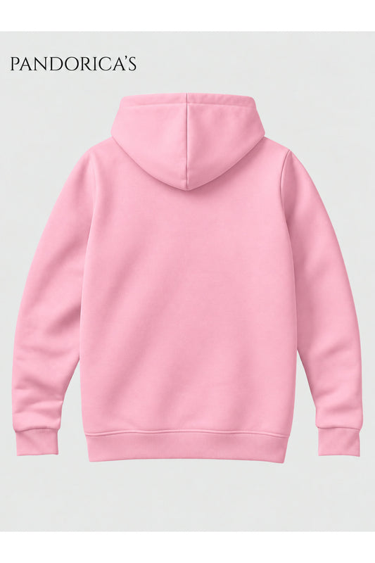 Unisex Pembe %100 Pamuk 3 İplik Kışlık Kapüşonlu Kanguru Cepli Basic Sweatshirt (Hoodie)