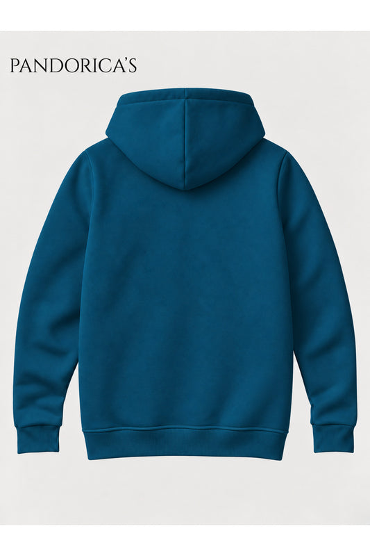 Unisex Petrol Mavisi %100 Pamuk 3 İplik Kışlık Kapüşonlu Kanguru Cepli Basic Sweatshirt (Hoodie)