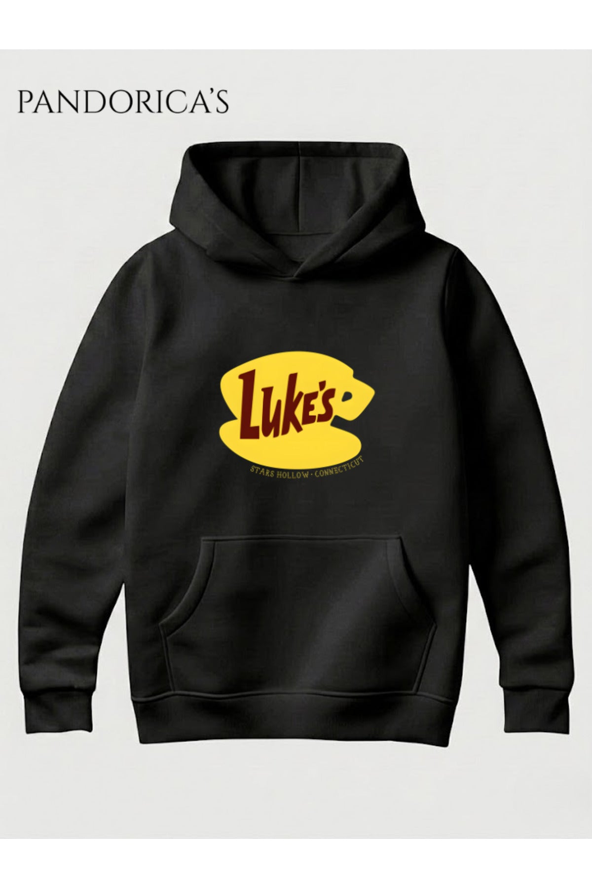 Siyah Gilmore Girls İkonik "Luke's" Tasarımı Yazılı Baskılı Unisex Kapüşonlu Pamuklu Sweatshirt Hoodie - 132