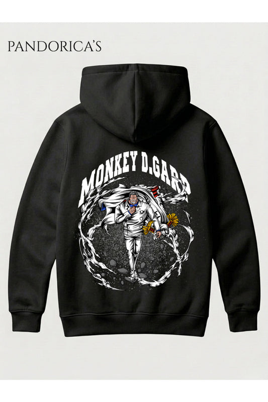 One Piece Özel Tasarım Serisi "MONKEY D. GARP" Yazılı Sırt Baskılı Unisex Kapüşonlu Pamuklu Sweatshirt (Hoodie)