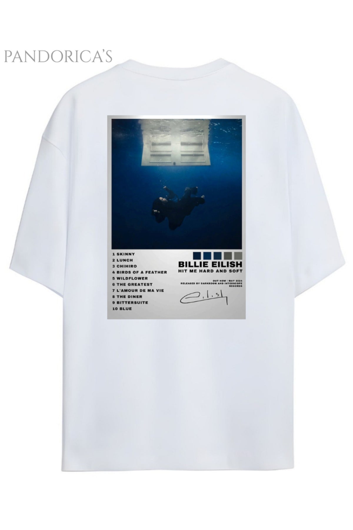 Beyaz Pandorica's Billie Eilish Hit Me Hard And Soft Albüm Tasarımı Sırt Baskılı Unisex Pamuklu T-Shirt - 93
