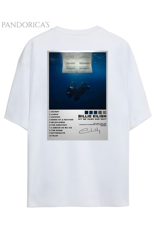 Pandorica's Billie Eilish Hit Me Hard And Soft Album Tasarımı Sırt Baskılı Unisex Pamuklu T-shirt