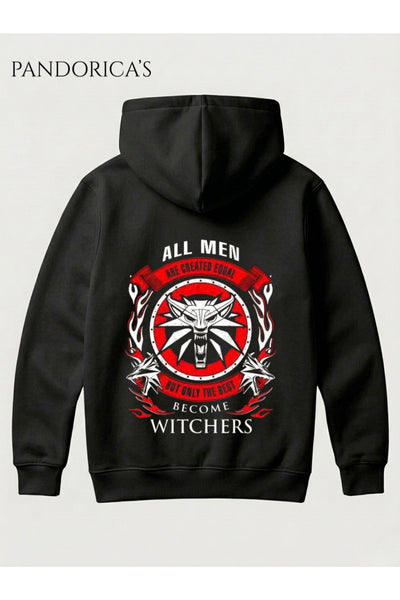 THE WITCHER Tasarımı "ALL MEN ARE CREATED EQUAL BUT ONLY THE BEST BECOME WITCHERs" Yazılı SIRT Baskılı Unisex Kapüşonlu Pamuklu Gamer Sweatshirt Hoodie