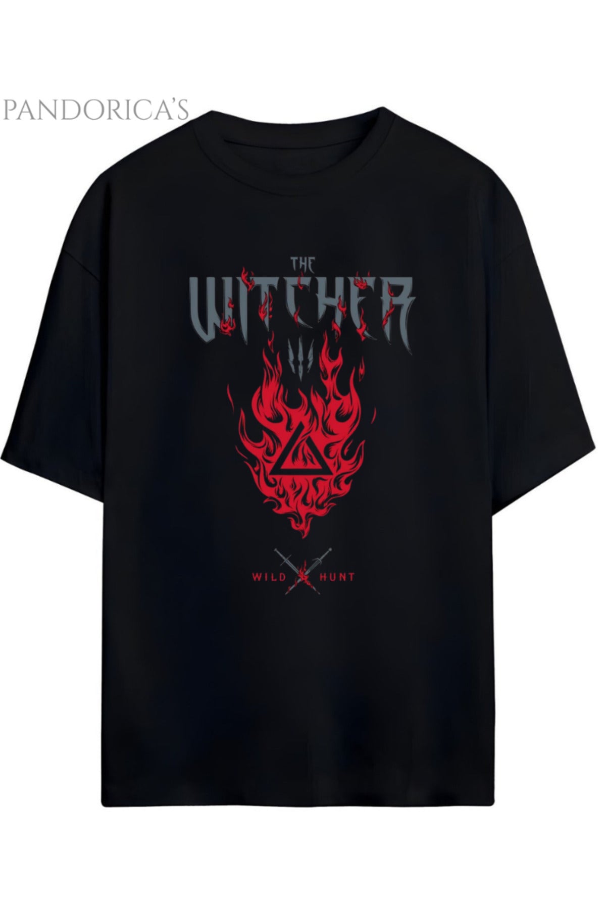 Siyah Pandorica's The Witcher Tasarımı Baskılı Yazılı Unisex Pamuklu T-Shirt - 21