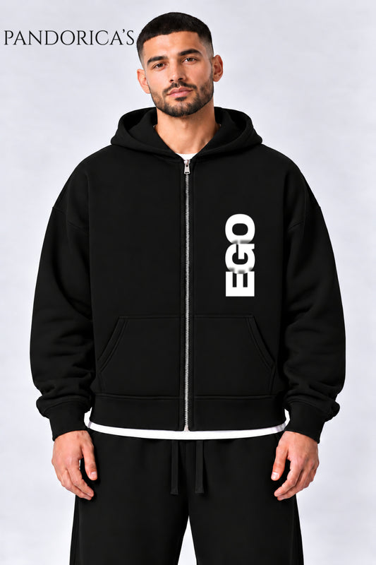 Urban Streetwear Konseptli -Statement Koleksiyonu- Dikey Yazılı Baskılı Unisex Oversize Kapüşonlu Pamuklu Fermuarlı Hırka