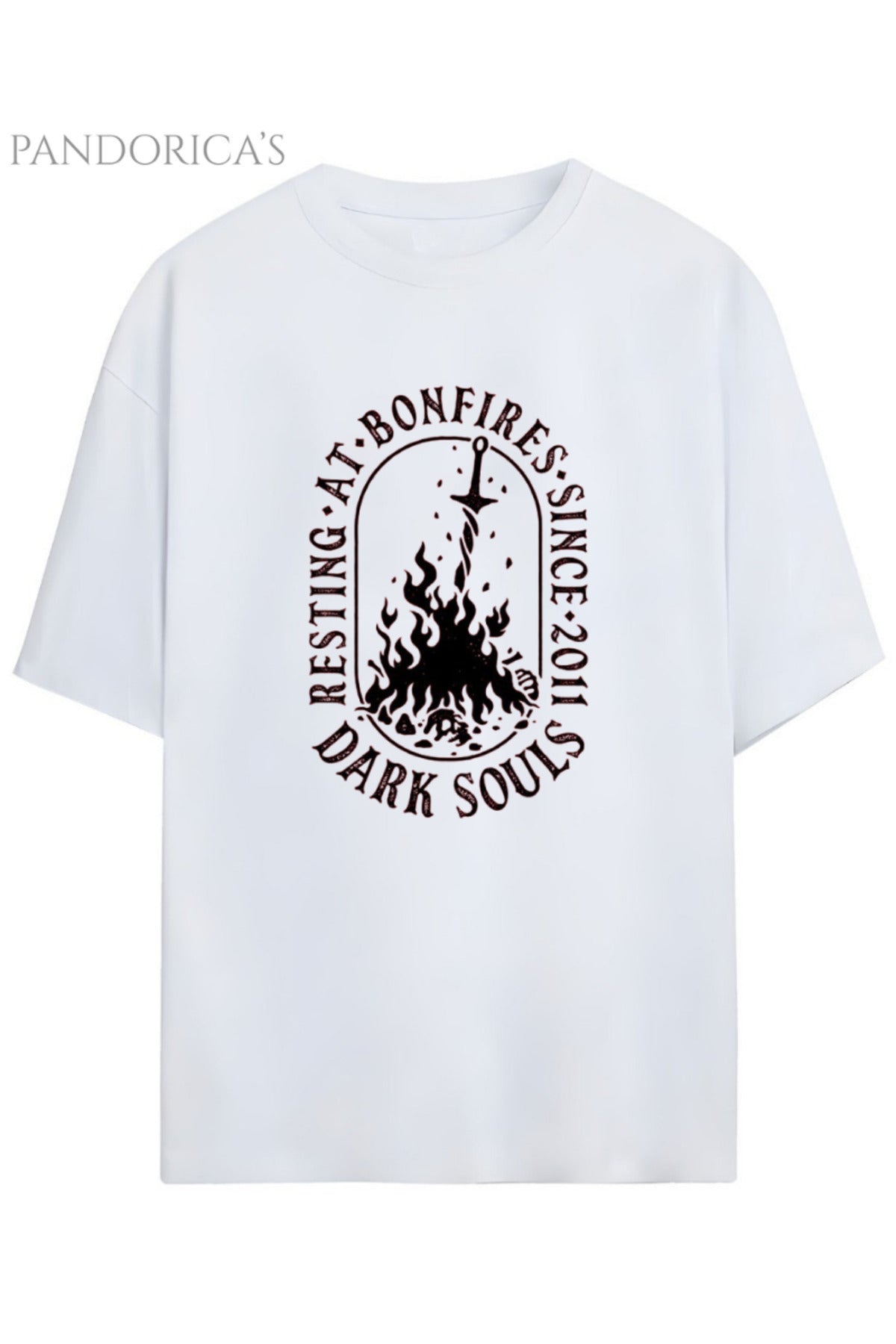 Pandorica's Dark Souls Tasarım Serisi "Bonfire Kamp Ateşi̇" Baskılı Yazılı Unisex Pamuklu Tişört