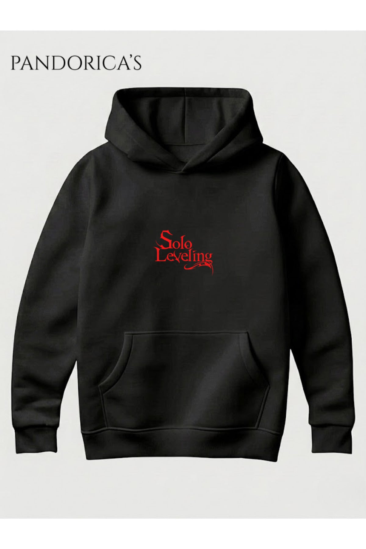 Siyah Solo Leveling Anime Minimal Tasarımı Yazılı Baskılı Unisex Kapüşonlu Pamuklu Sweatshirt Hoodie - 177