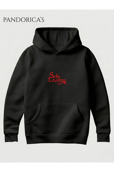 SOLO LEVELING ANİME Minimal Tasarımı Yazılı Baskılı Unisex Kapüşonlu Pamuklu Sweatshirt Hoodie
