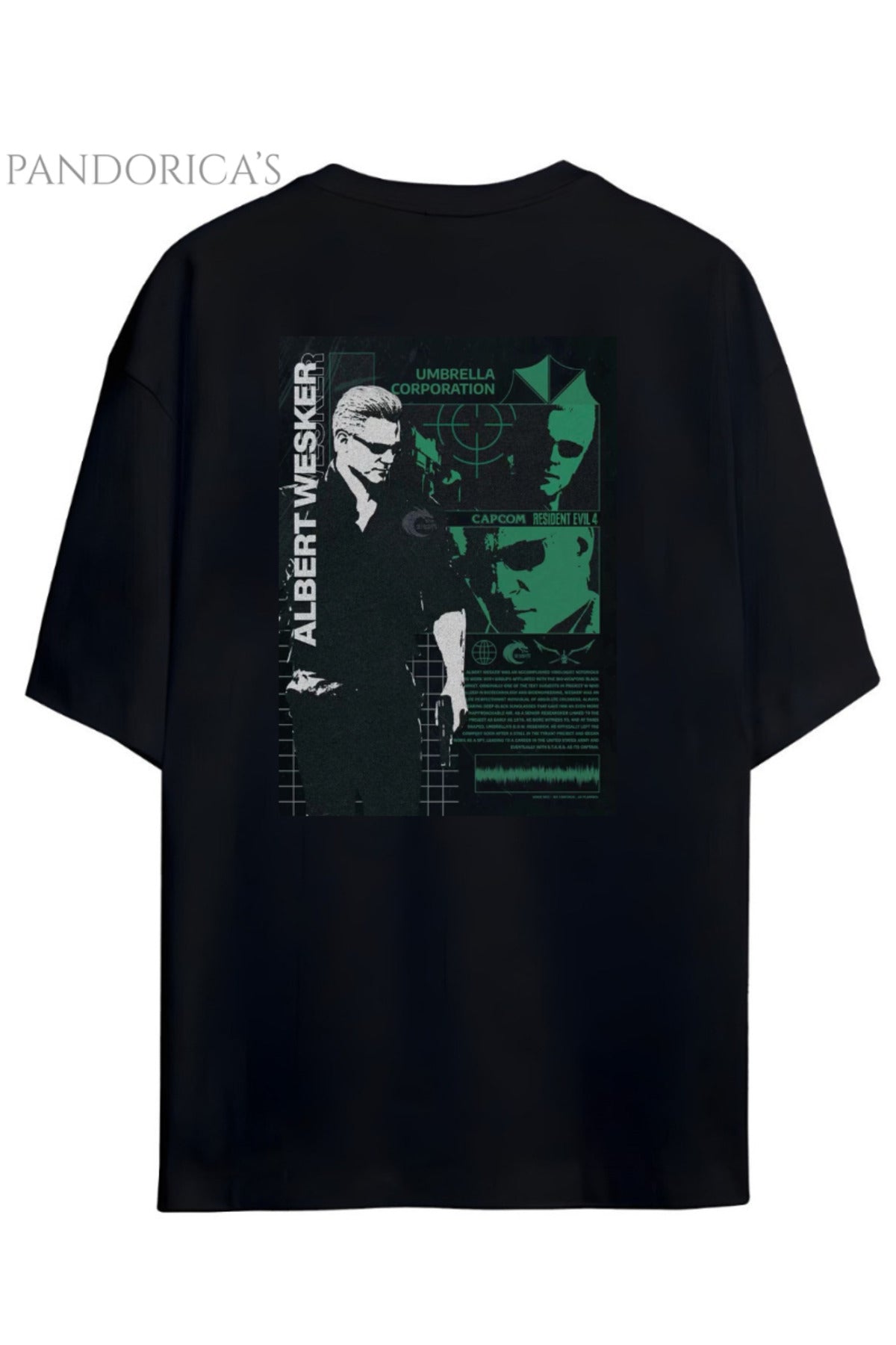 Pandorica's Resident Evil Tasarımı Albert Wesker Sırt Baskılı Unisex Pamuklu T-Shirt