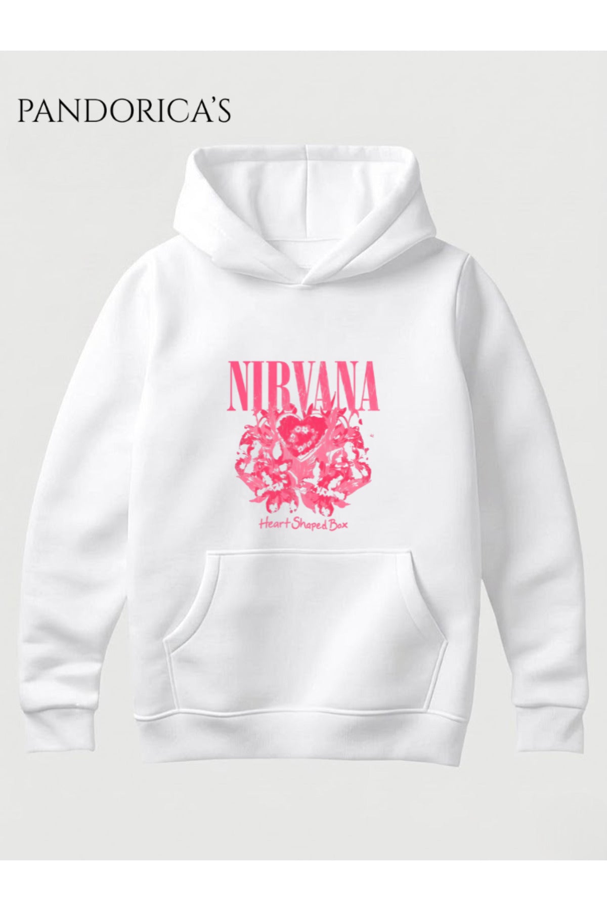 Nirvana "Heart Shaped Box" Tasarımı Yazılı Baskılı Unisex Kapüşonlu Pamuklu Sweatshirt Kanguru Cep Hoodie