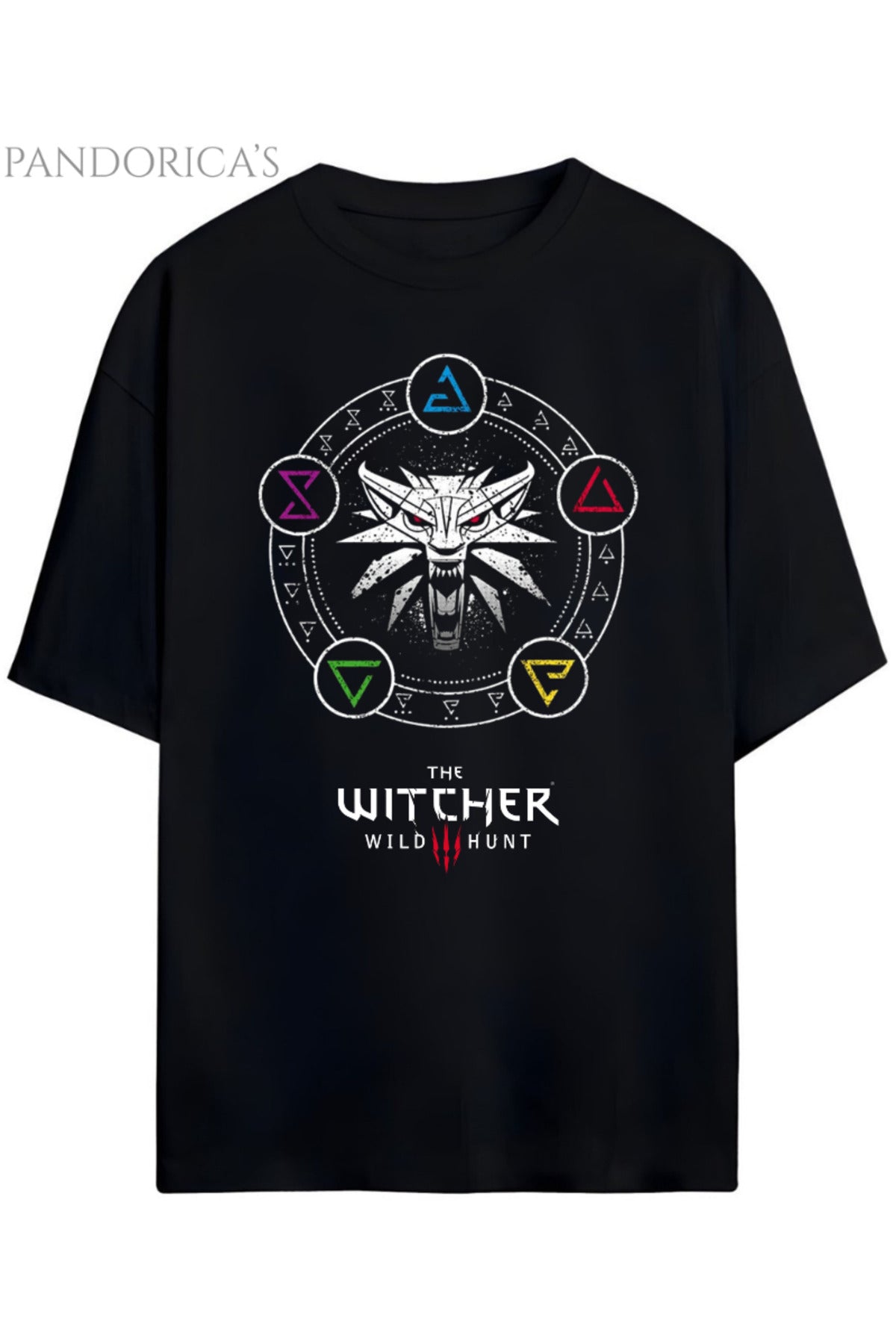 Siyah Pandorica's The Witcher Tasarımı Baskılı Yazılı Unisex Pamuklu T-Shirt - 13