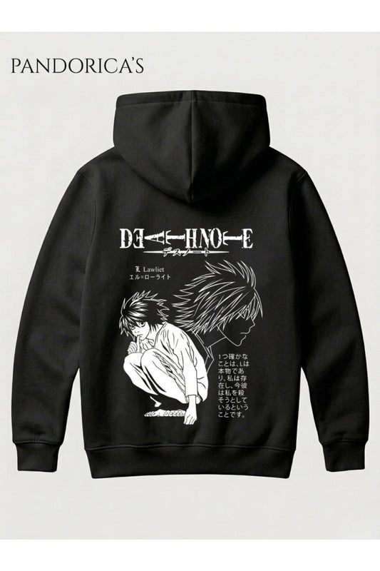 DEATH NOTE ANİME TASARIMI KİRA VE L. LAWLIET SIRT BASKILI YAZILI UNISEX KAPÜŞONLU PAMUKLU SWEATSHIRT HOODIE