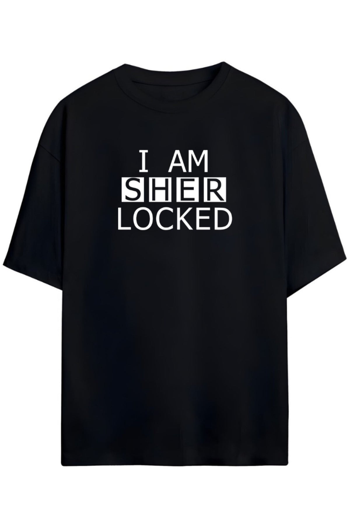 Siyah Sherlock Tasarımı Unisex Pamuklu T-Shirt - 5