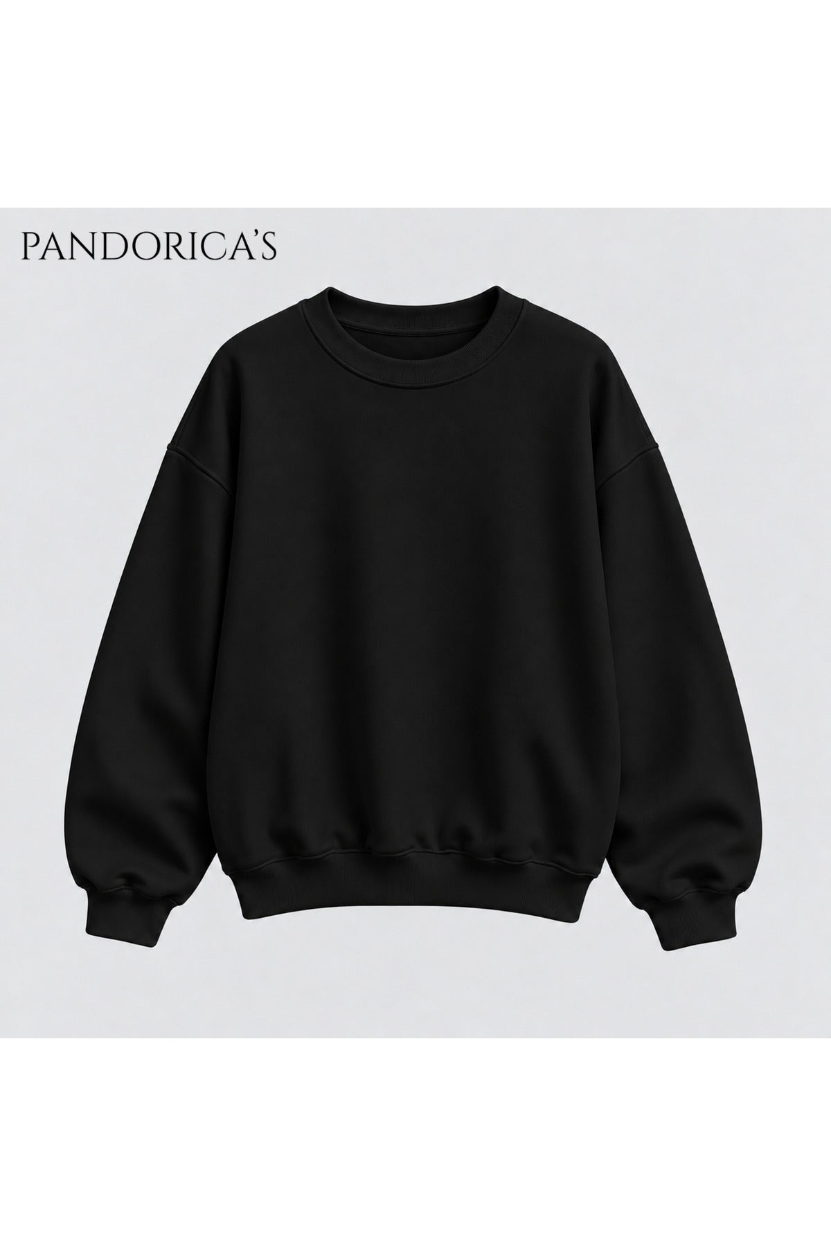 Siyah Unisex Düz Baskısız Bisiklet Yaka 3 İplik Şardonlu Pamuklu Relaxed Sweatshirt Kışlık